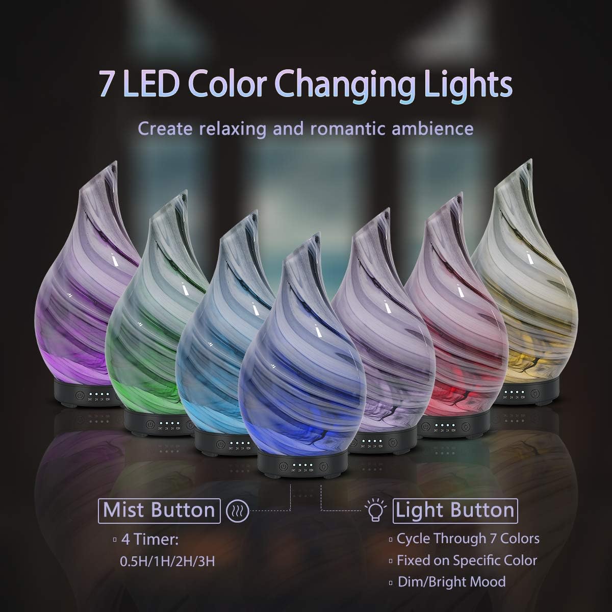 Essential Oil Diffuser Aroma Ultrasonic Diffuser, Night Light with Handmade Glass - Image 3