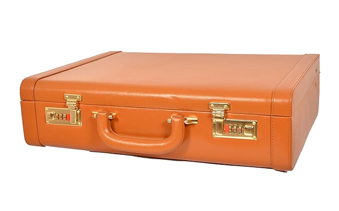 ZINT Men Hard Tan Briefcase Genuine Leather Attache Doctor Lawyer Bag Vintage Style