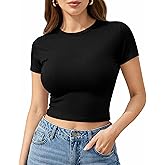 1 & 9 Crop Tops for Women Short Sleeve Round Neck Sexy Going Out Tops Cute Shirts Basic Tees for Women's Summer Y2k Fashion
