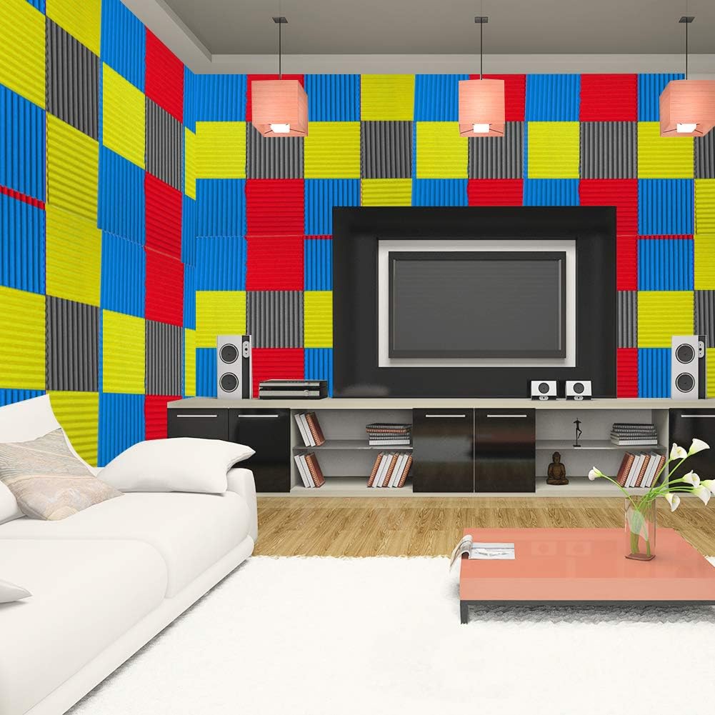 Hihey 12 Pieces Sound Insulation Cotton Acoustic Foam Sound Insulation Foam 30 x 30 cm Wedges Box Studio Acoustic Sound Insulation Tools Black