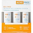 Acne Free 3 Step 24 Hour Acne Treatment Kit - Clearing System w Oil Free Acne Cleanser, Witch Hazel Toner, & Oil Free Acne Lo