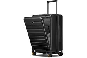LEVEL8 Carry On Luggage with Compartment, 20 Inch Lightweight Hard Shell Rolling Suitcase with Wheels Airline Approved, Checked Luggage with Front Pocket, Double Tsa Locks - Black