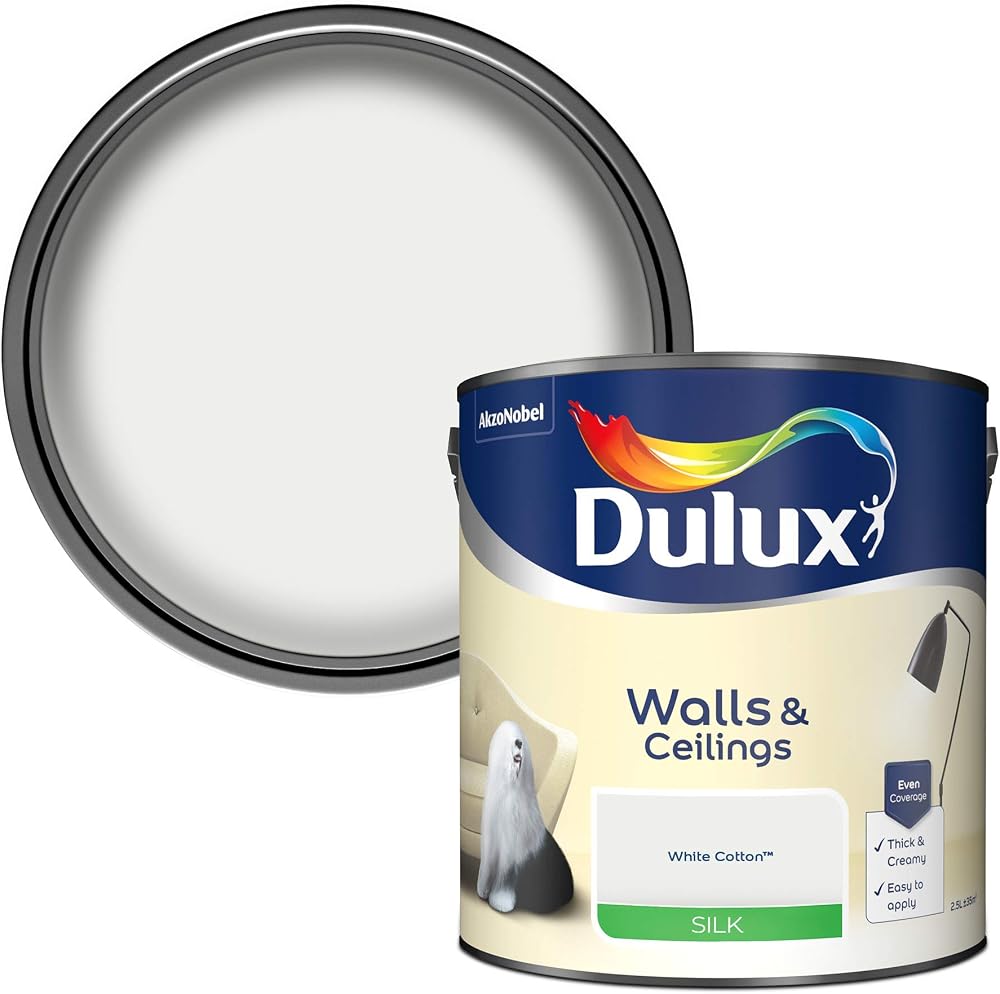 Dulux Silk Emulsion Paint For Walls And Ceilings White Cotton 2.5L