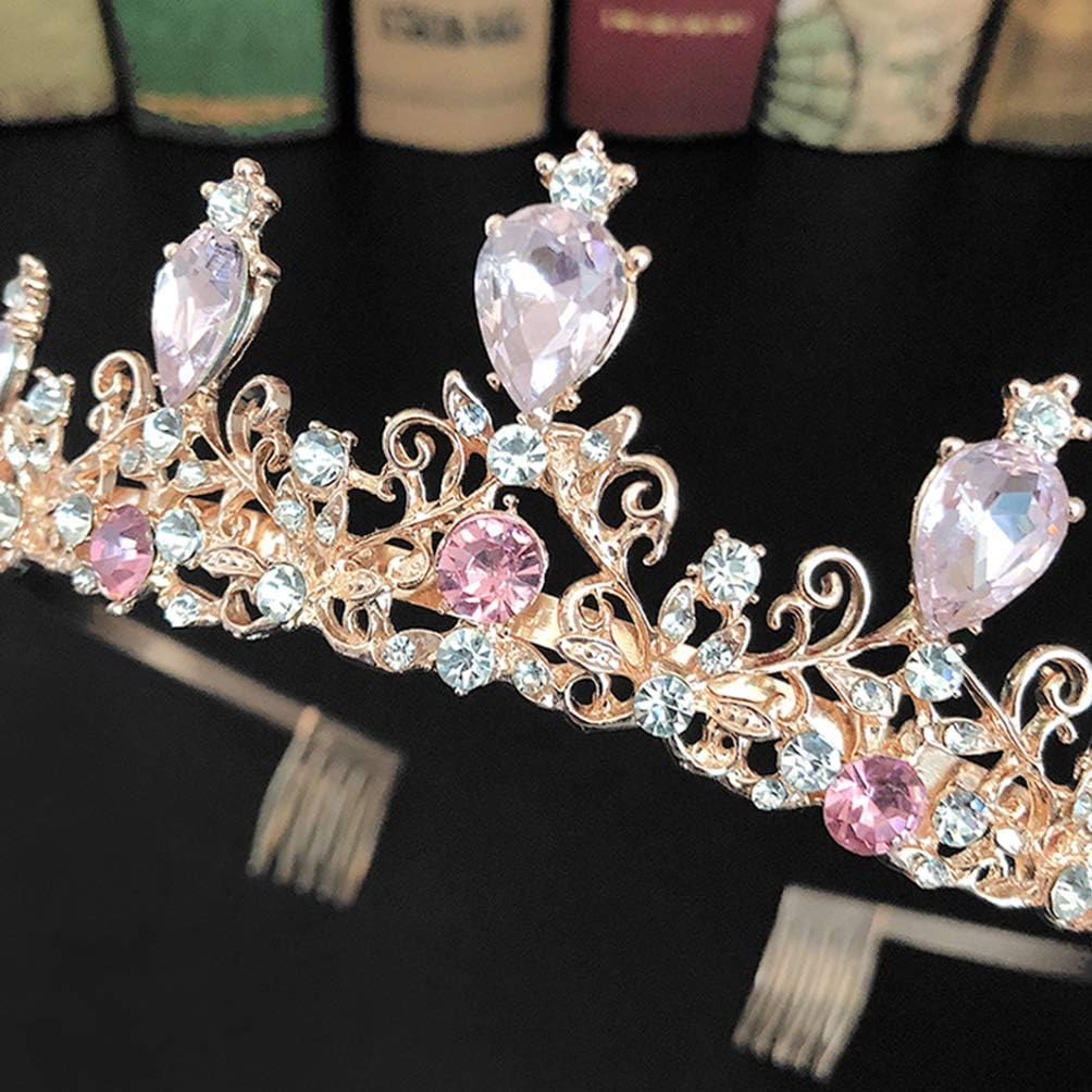 Pixnor Princess Crown Pink Crystal Bridal Tiara Elegant Wedding Crown ...