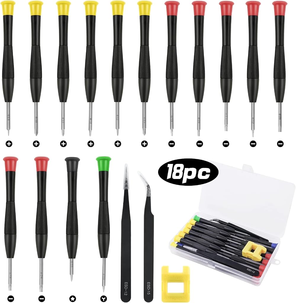 Ainiv Precision Repair Screwdriver Set 15Pcs with 2 Tweezers 1 Demagnetizer