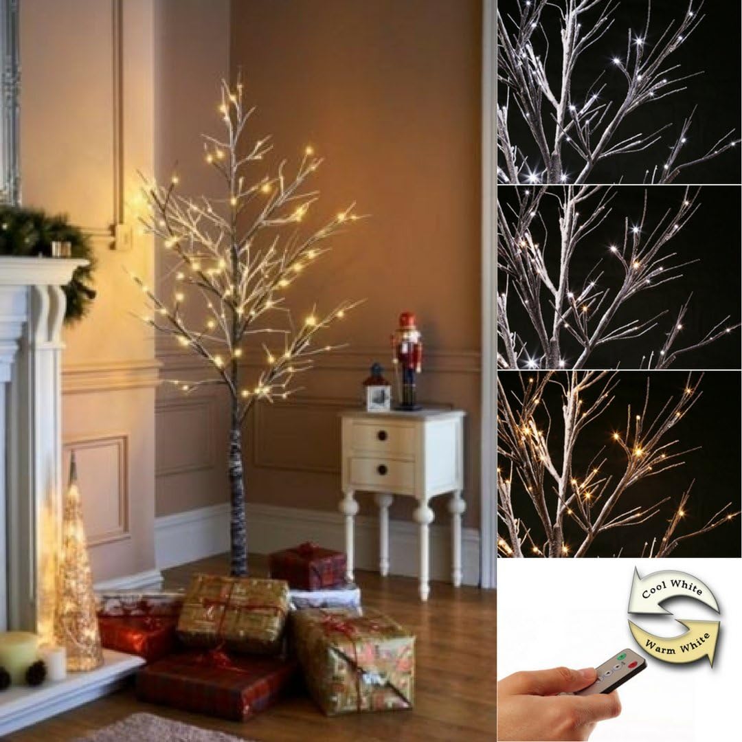 Jaymark Products Christmas Pre Lit Twig Tree 7ft - Remote Controlled Warm & Cool White LED Lights