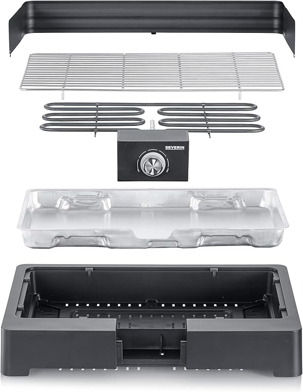 Churrasqueira de mesa severin com grelha em aço inox para uso interno e externo, churrasqueira elétrica com início rápido, mini churrasqueira sem risco de queimaduras, preta, pg 8565