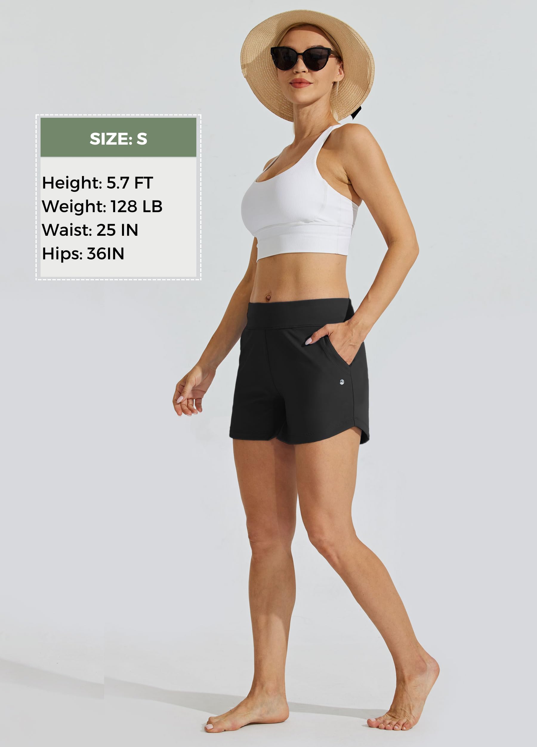 WILLIT Damen Badeshorts Swim Board Shorts Badehose Schwimmen Bottoms Tummy Control Bikini Shorts Beachshorts 3,5 Zoll mit Liner Schwarz M 7