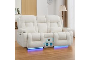 IPKIG 67" Power Reclining Loveseat Sofa, Electric Home Theater Seating with Console/4 Colors Ambient Lighting/Bluetooth Speakers/USB Ports/Built-in Outlets (Beige, Loveseat Recliner)
