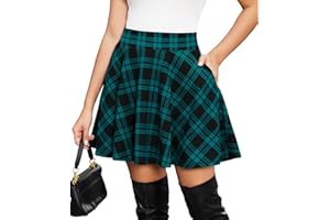 DJT Womens Flared Mini Skater Skirt with Pockets Versatile High Waist Casual Skirts