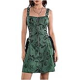 SOLY HUX Women's Gothic Zipper Bodycon Mini Dress Skull Print Tie Up Sleeveless Mini Dresses
