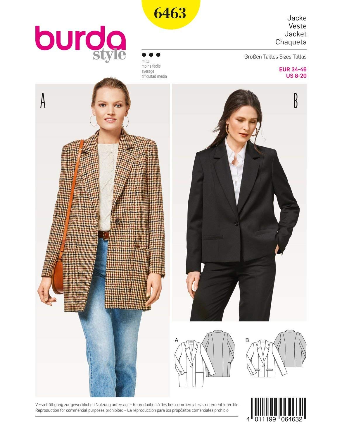 Burda Style Sewing Pattern B6463 Misses' Blazer