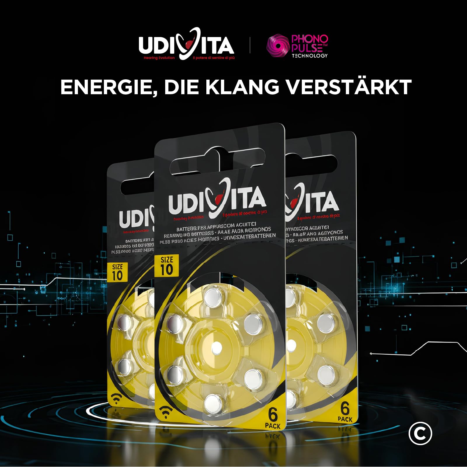 120 Batterien für Hörgeräte Udivita Größe 10 Phono Pulse Technologie - 20 Blister mit 6 Batterien 2
