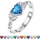 Bestyle Sterling Silver Celtic/Claddagh Birthstone Ring for Women, Hypoallergenic Celtic Silver Ring for Women, Adjustable Open Silver Thumb Ring, Love Promise Ring for Her, Great Birthday Gift