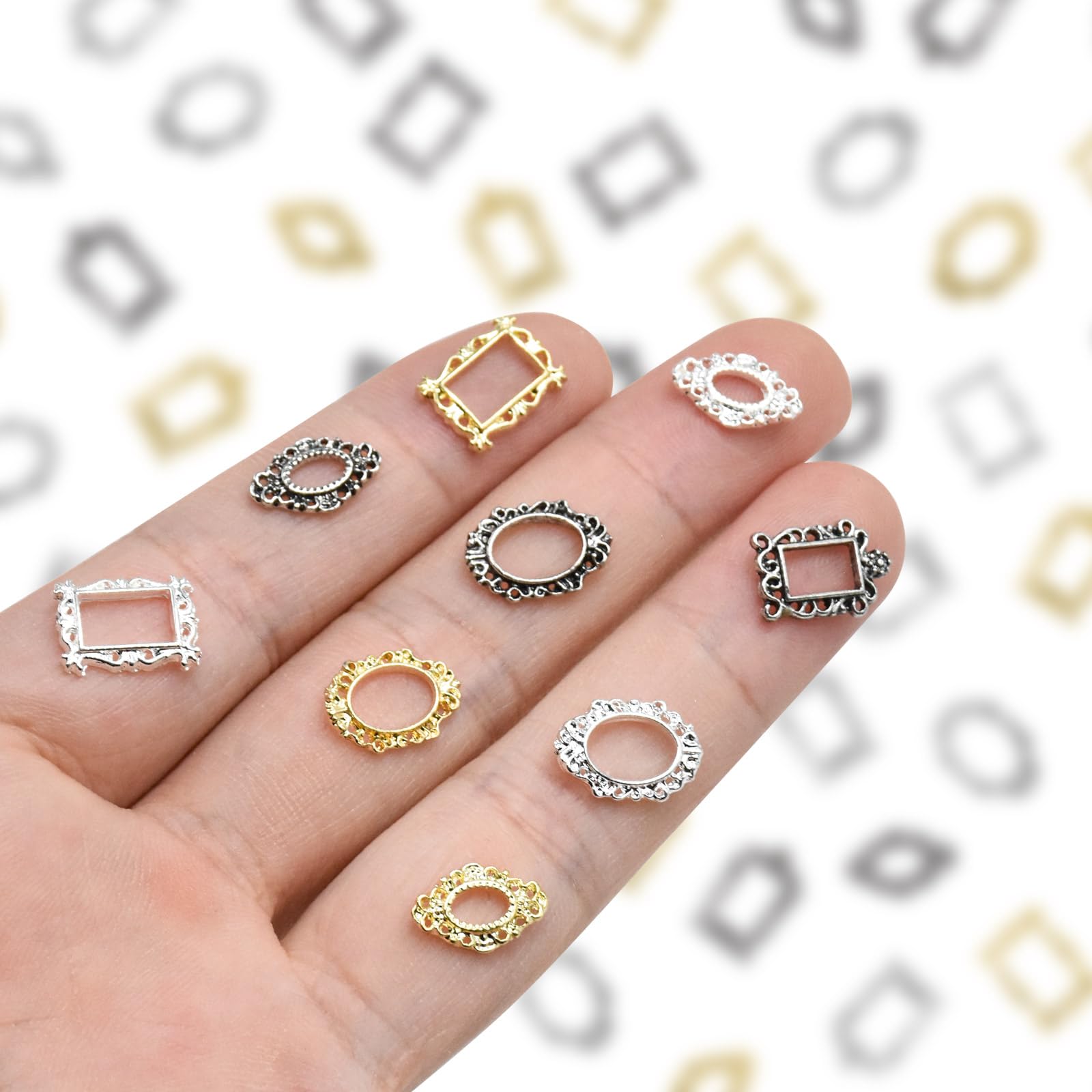 Photo 1 of 100 Pieces Tiny Picture Frame for Dollhouse Miniatures Alloy Decor for DIY Crafts Mini Things for Dollhouse Fairy Garden Micro Landscaping Decoration