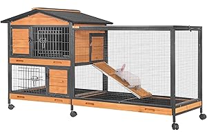 GUTINNEEN Rabbit Hutch with Chew-Resistant Metal Frame Indoor Bunny Cage Outdoor Rabbit Cage with Wheels and Leakproof Tray