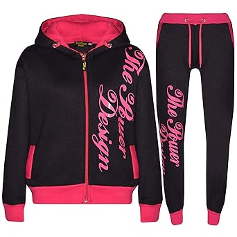 A2Z 4 Kids® Kinder Jungen Mädchen Trainingsanzug Schwarz & Rosa Designer The Power Design Aufdruck Gezippt Top Kapuzenpullove