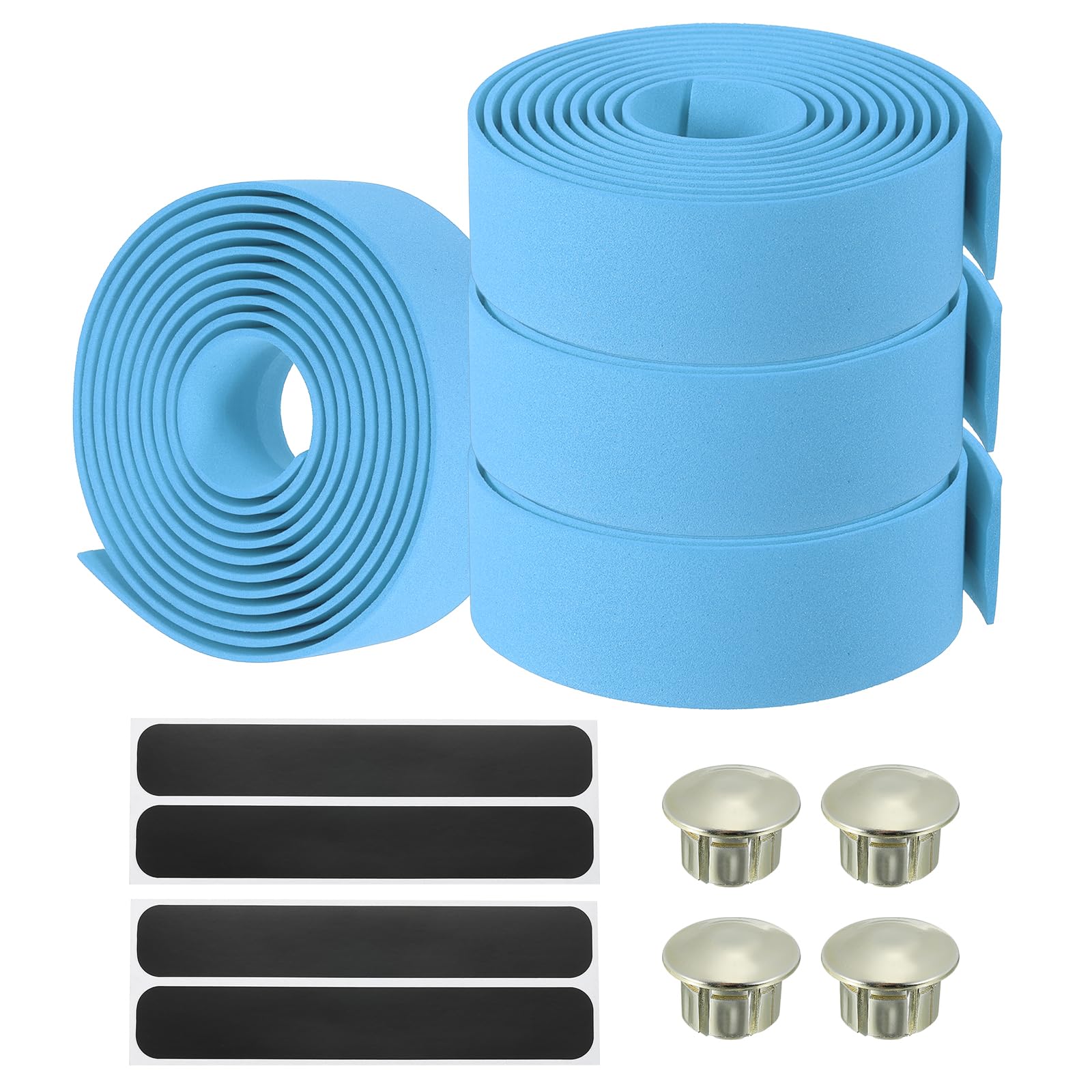 PATIKIL Bike Handlebar Tape, 4 Pack EVA Handle Grip Wraps Non-Slip Bicycle Bar Tape with Black End Plugs for Racing Bicycles, Sky Blue