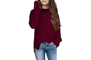 GAMISOTE Girl's Fuzzy Warm Sweater Crew Neck Chunky Side Slit Jumper Pullover Outwear