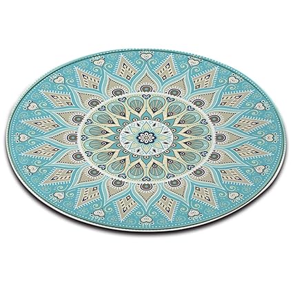 LB Blume,Mandala,blau_Rund Fläche Teppich Wohnzimmer Schlafzimmer Badezimmer Küche Bodenmatte Inneneinrichtung,60x60 cm