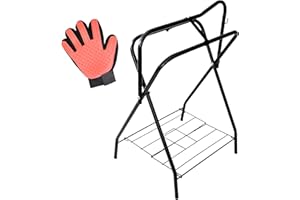 ROONOVA: Saddle Stand - Rack for English and Western Horse Saddles - Equestrian Accessories for Stable - Complete with a Right-Handed Orange Grooming Glove