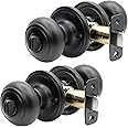 Copper Creek Matte Black Door Knobs - Round Colonial with Privacy Locking Function for Home Improvement - Interior Door Knobs Fits All Standard - Locking Door Knob for Bedroom & Bathroom - 2 Pack