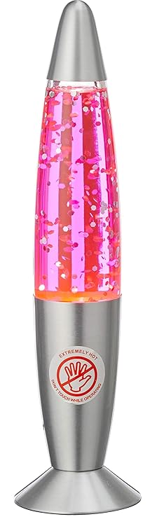 Seventies Classic Retro Lavalampe mit Glitter Metallic Effekt - 34cm, 25Watt Halogen, Rot