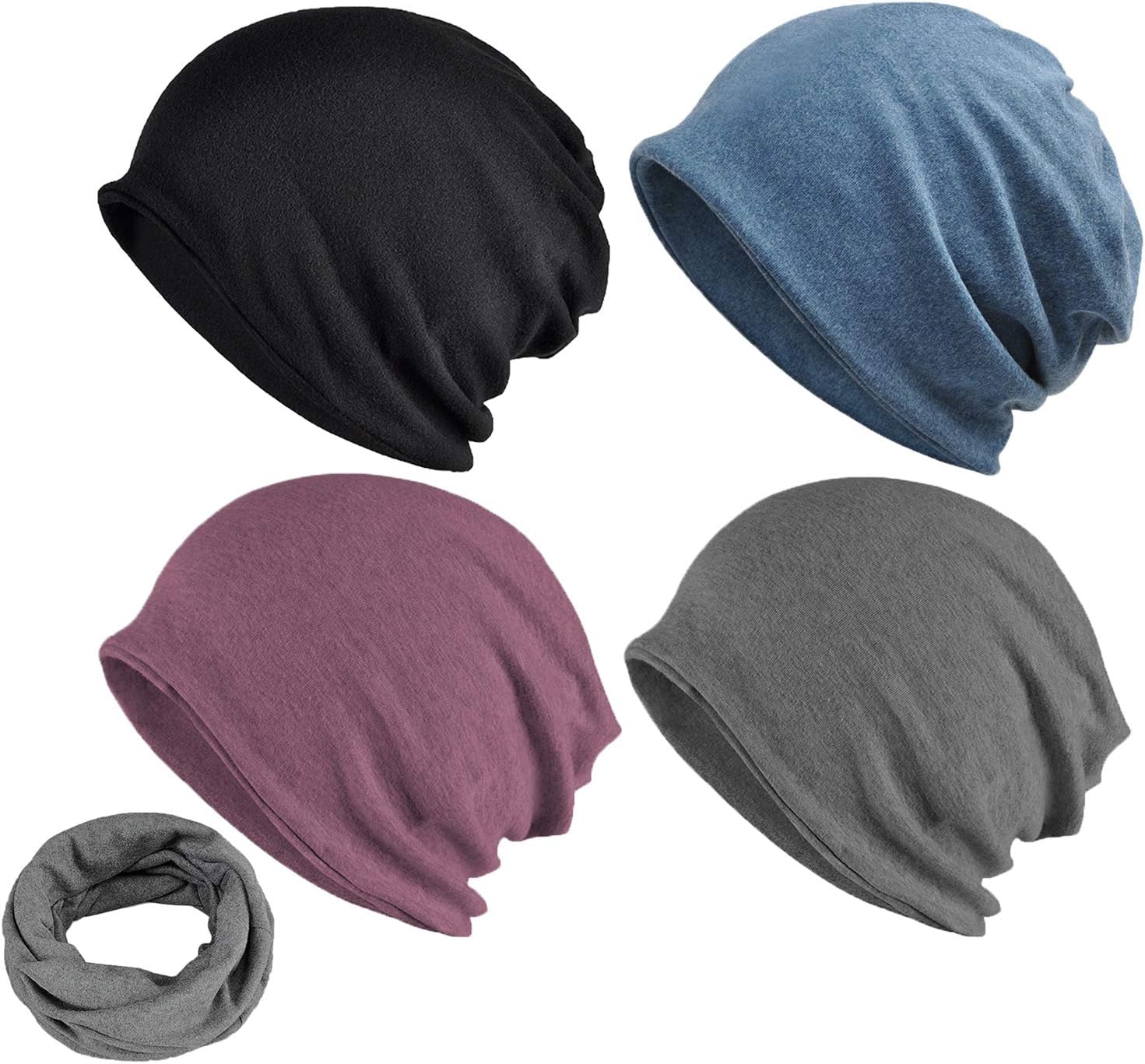 ELLEWIN Slouchy Pony Tail Beanie Dread Beanie Knit Loop Scarf Neckerchief Headband Dreadlocks Hat for Men Women