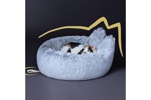 Lazy Rabbit Upgrade Cat Bed, Cat Beds for Indoor Cats, Calming and Cozy Large Fluffy Warming Cat Beds, Washable, Plush and Modern Beds & Furniture, Gradual Grey Color, 20inch