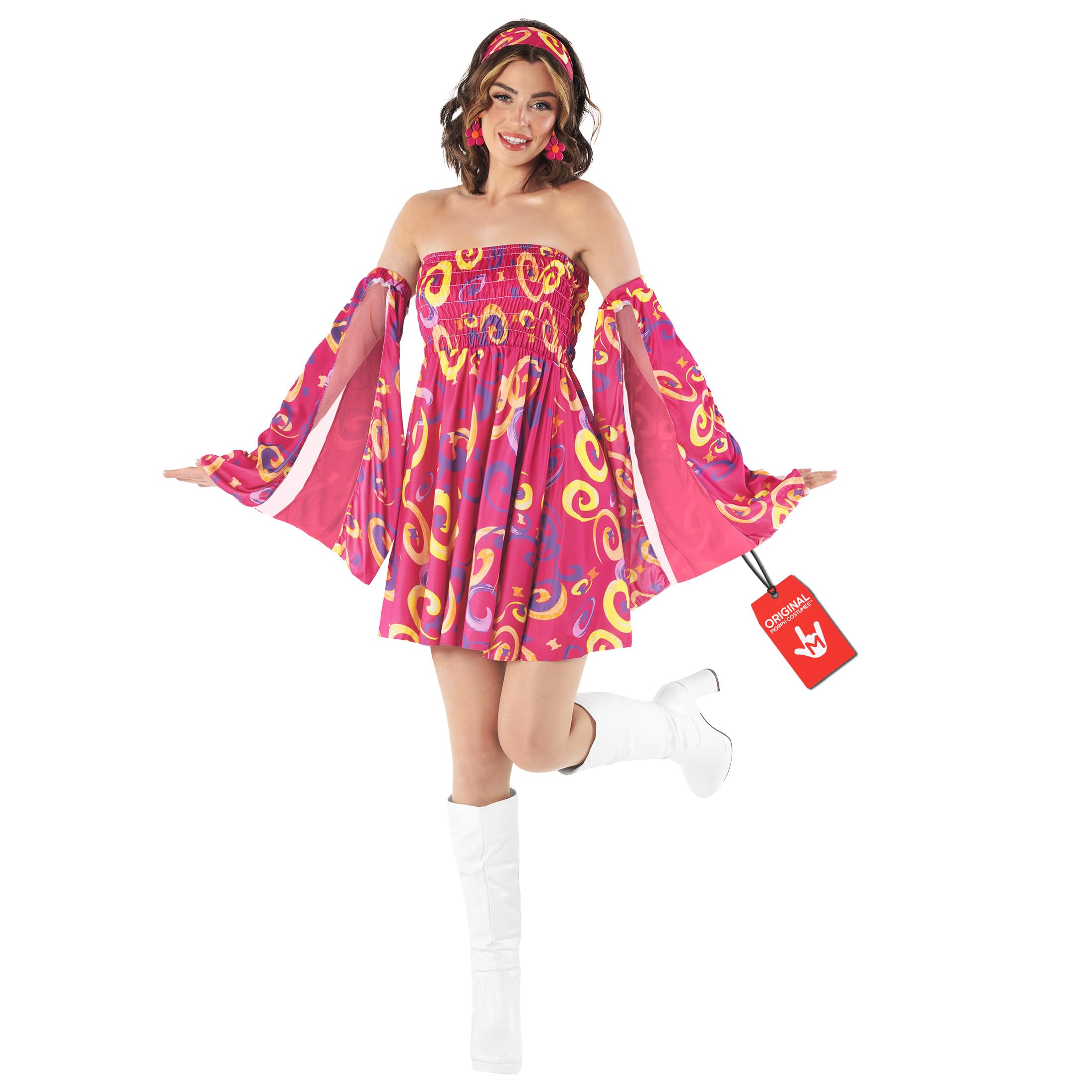 Fun Shack 70s Hippy Costume for Women, Gogo Girl Fancy Dress, Retro Hippie Outfit, Festival Party Attire, Medium