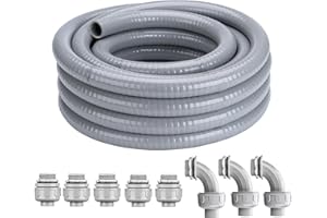 Geowaky 1 Inch 50 FT Liquid-Tight Conduit and Connector Kit Non Metallic Flexible Conduit Electrical Kit - 5 Straight and 3 Angle Fittings Included for Electrical Wiring