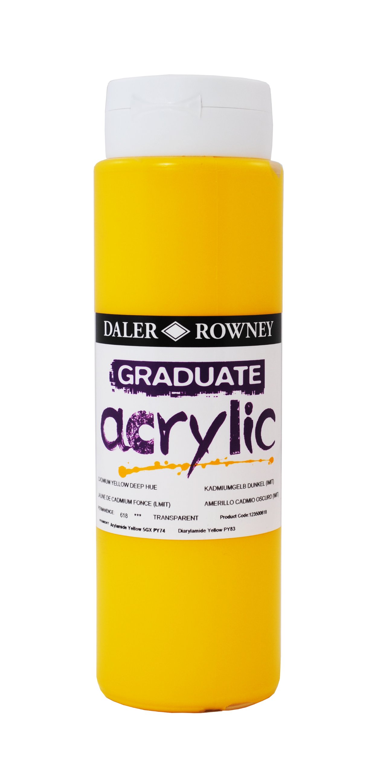 Daler-Rowney Graduate Acrylic Paint, Plastic Bottle, 16.91oz - 500 ml, Cadmium Yellow Deep Hue
