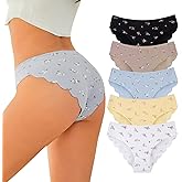 VKME Seamless Underwear for Women Cotton Bikini Flower print Hipster Wavy Sides Invisibles Cheeky Panties 5 Pack