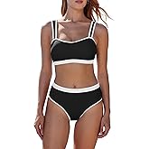 MOOSLOVER Women Bandeau High Waisted Bikini Sets Cheeky High Cut Swimsuit 2 Piece Bathing Suits