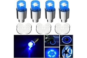 FICBOX 4 Pack Tire Valve Lights,Car Tires Bike Truck Golf Cart Wheel Assemblies Light up Air Neon Bicycle Motorcycle Tyre Valve Lights with 12 Extra Batteries (Blue)