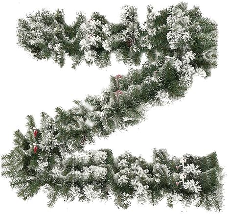 2.7M Christmas Garland Snow Frosted Glacier Decoration Green Pine Cone