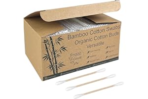 1000 ct Bamboo Cotton Swabs - Sturdy Bamboo Core, Soft Cotton Tips - Disposable Swabs for Beauty, Makeup, Beauty, Skincare an