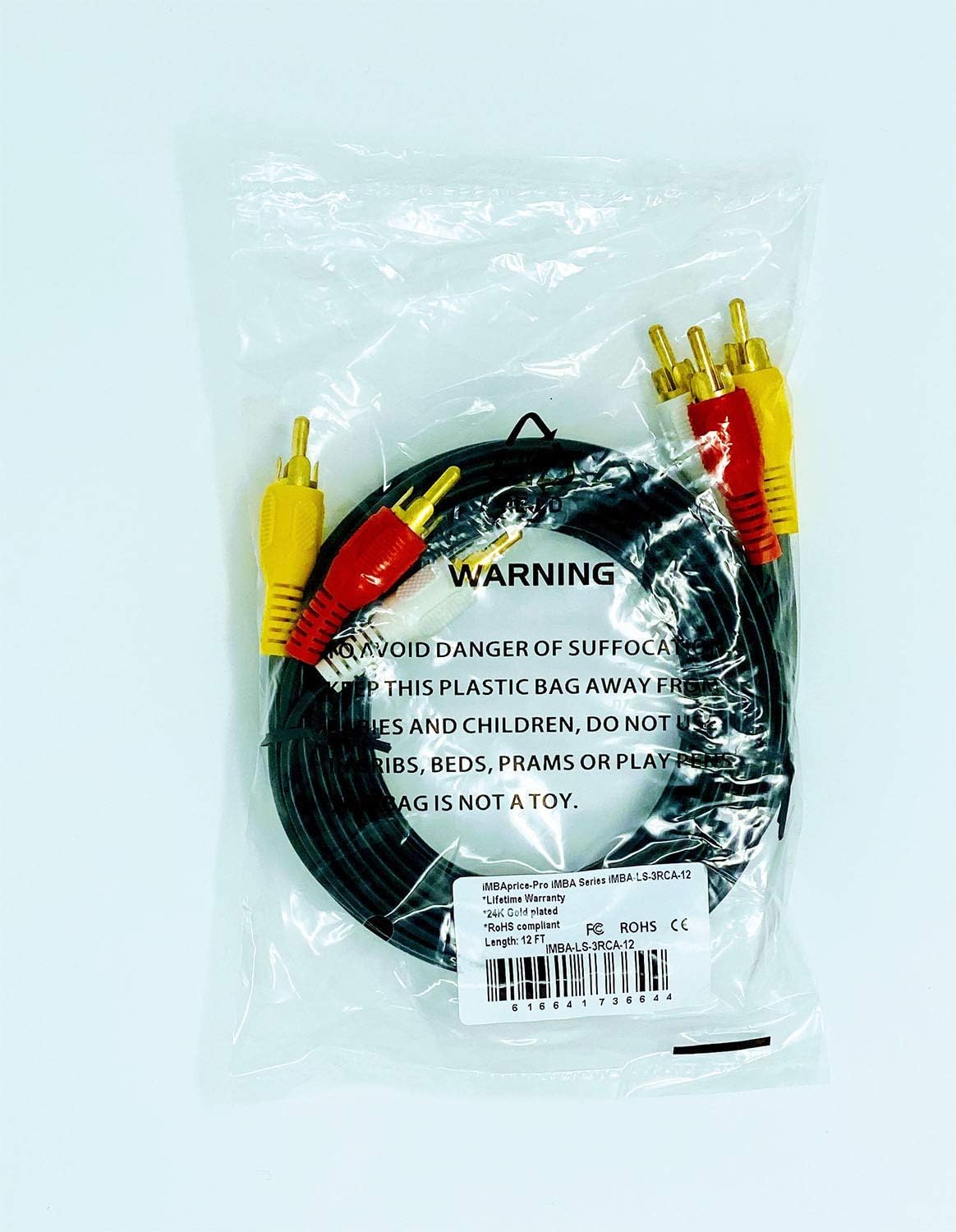 iMBAPrice RCA M/Mx3 Audio/Video Cable Gold Plated - Audio Video RCA Cable (3-RCA - 12 Feet): Home Audio & Theater