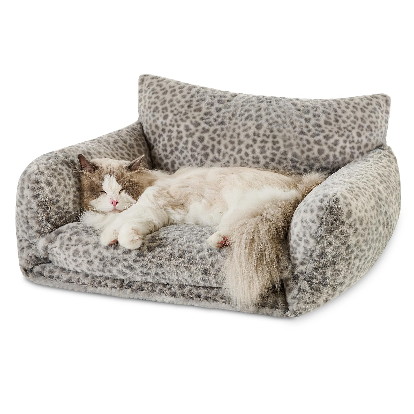 Photo 1 of Hollypet Cat Bed Fluffy Plush Mutifuctional Double-Layer Soft Pet Couch Orthopedic Sofa Nest Beds for Small Cats and Dogs, Snow Leopard (25x20x13 inch)