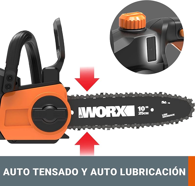 WG322E.9 Motosierra a Batería 20V 25cm Sin Batería ni Cargador, Tensión Automática, Lubricado Automático, Sin Gasolina ni Cable