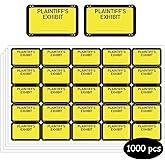 1000 Legal Exhibit Stickers Plaintiff Defendant Blank File Labels Yellow | 1.65&lsquo;&rsquo;x 1&lsquo;&rsquo; Name Tags Stickers Blank File Folder Labels for Divider Office Legal Document (Yellow)