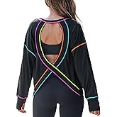 popvil Open Back Workout Tops for Women Long Sleeve Lightweight Athletic Shirt for Gym Yoga Hiking Running Clothing