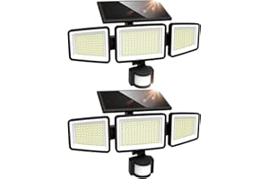 UME Solar Outdoor Lights 302 LED 3000LM, IP65 Waterproof Motion Sensor Outdoor Lights, 3 Heads Solar Security Flood Lights 270 Wide Lighting Angle with 3 Modes for Garden Patio Yard - 2 Pack