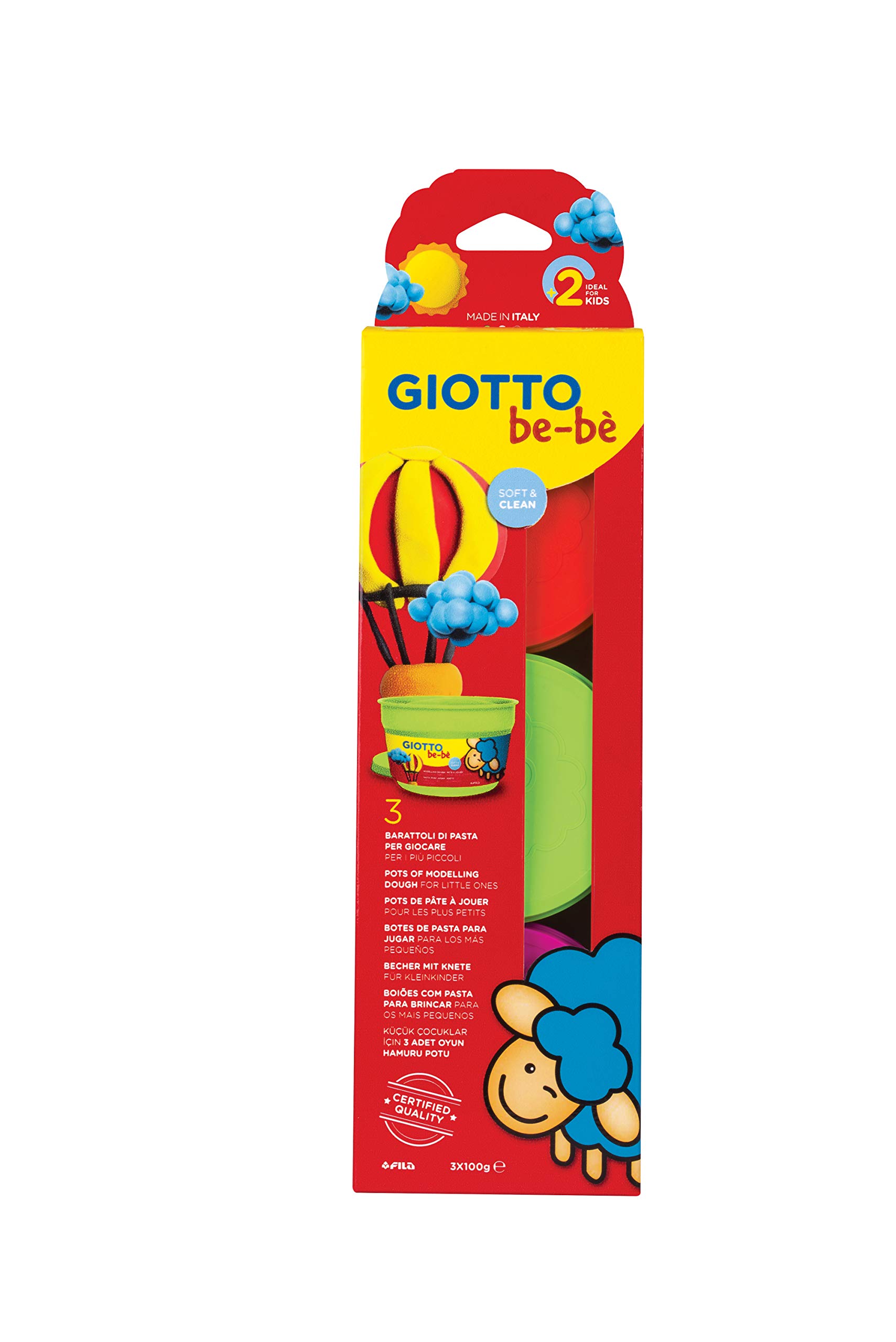 GIOTTO be-bè Modelling Dough Pack for Young Children, 3 x 100g Pots, Red/Green/Magenta, For Children and Schools — image 1