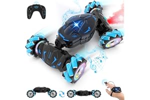 Pristar RC Cars Gesture Sensing Stunt Car, Best Gifts for Boys 6-12, 2.4Ghz Remote Control Car Toys for Boys Age 6 7 8 9 10 11 12, Double Sided Flip 360° Rotate 4WD Off-Road with Spray Lights Music