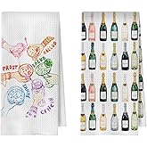 BlissfulAbon Champagne Cocktail Kitchen Towels - Champagne Gifts Dish Towels, Cocktail Lover Gift Decorative Waffle Hand Tea Towel, 16x24 Inches Set of 2