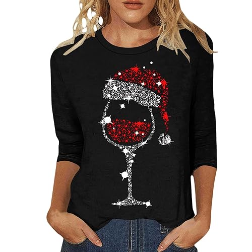 Fleece Hoody Plus Size Christmas Cardigan Christmas Jupmers For Women 3/4 Sleeve Shirts Xmas Tree Santa Printed Sweatshirts Fashion Novelty Graphic Tops Casual Pullover Tunic Black S