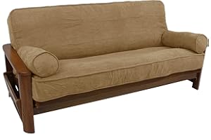 Blazing Needles Solid Microsuede Double Corded 8" to 9" Futon Cover Set with 2 Bolster Pillows (Set of 3), Full, Java
