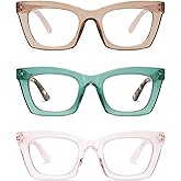 AMOMOMA Trendy Oversized Blue Light Stylish Readers for Women,Retro Square Cute Sturdy Computer Womens Reading Glasses AM6042