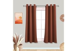 Mrs.Naturall 45 Inch Length Kitchen Curtains Set of 2 Panels Blackout Room Darkening Light Blocking Curtains for Living Room Bay Windows Rust Terracotta 34x45 Inches Long
